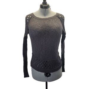 Rip Curl Grey Crochet Sweater Size S 100% Cotton Pullover Womens Casual